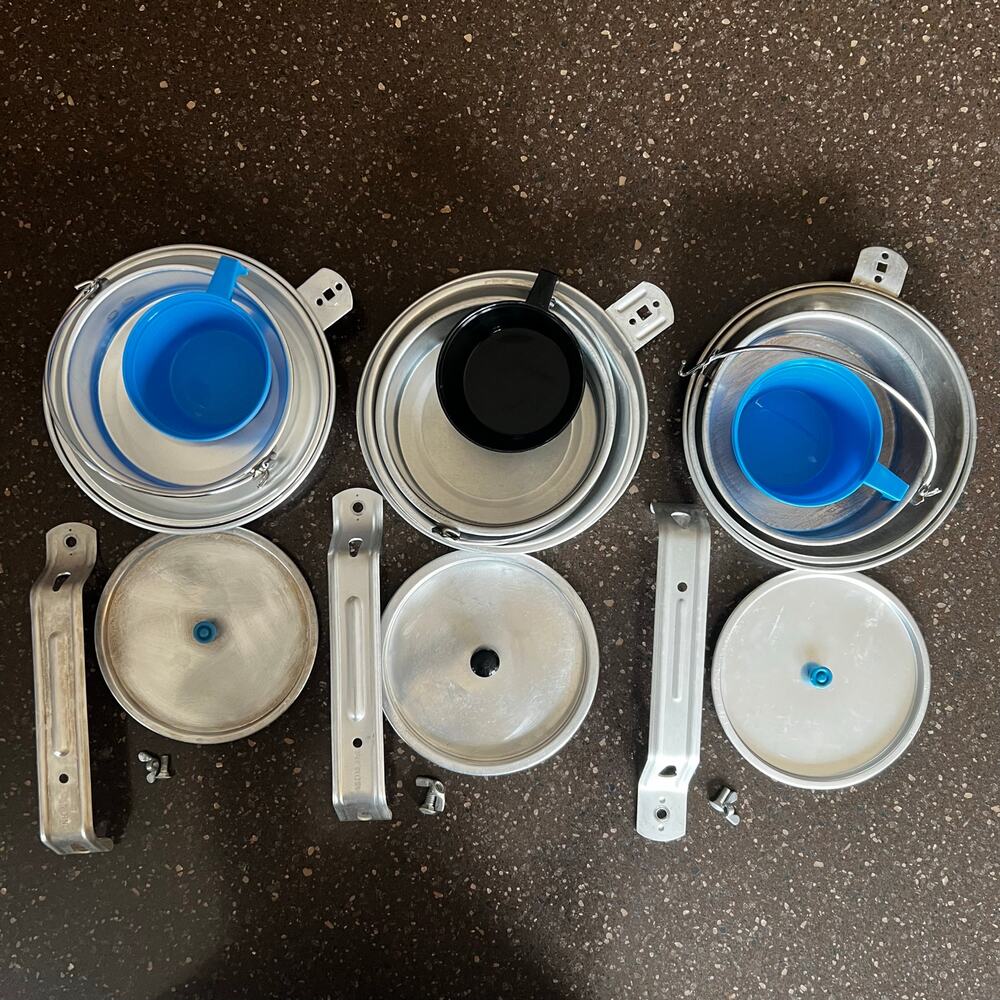 Aluminum Mess Kits Cook Kits 3 sets that have 5 pieces each